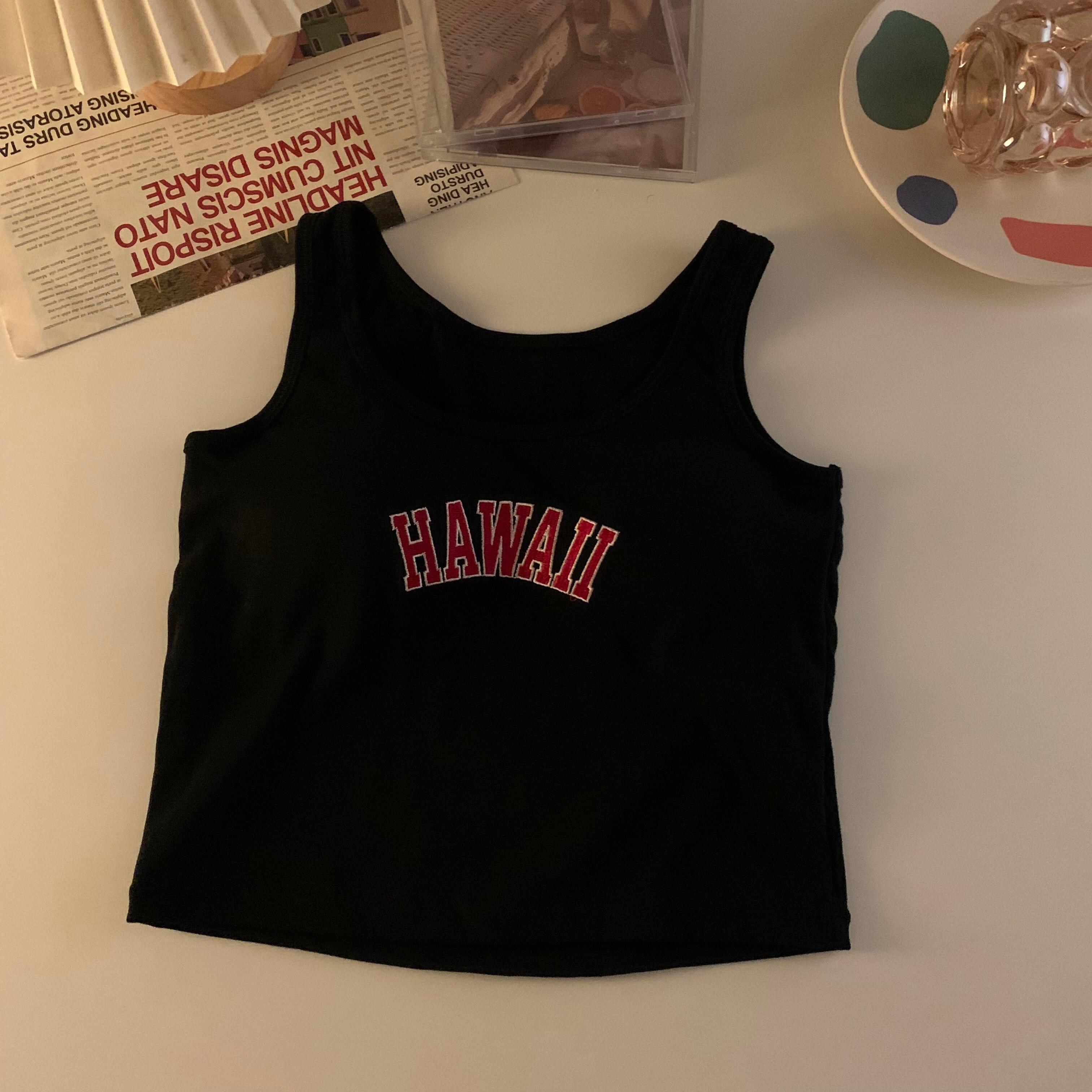 

ITOOLIN вязаные тонкие короткие топы на бретелях с подкладкой для бюстгальтера женский жилет без рукавов с вышивкой буквами женский короткий базовый топ на бретелях One Size чёрный