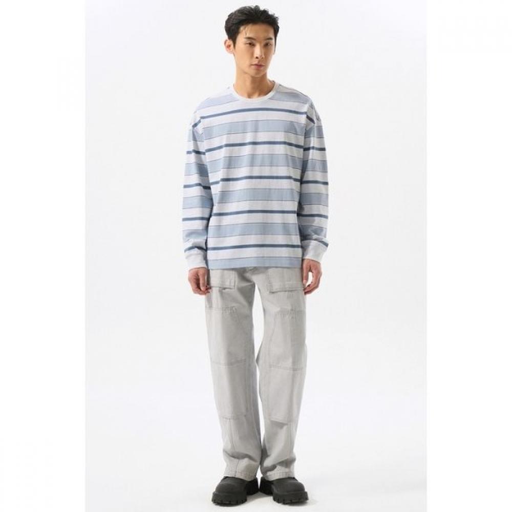 Customellow Grey STripe Long Sleeve T shirT cwTas25215gyx