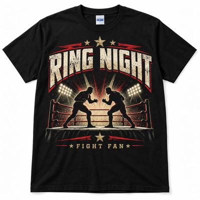 Ring Night Wrestling Fan Graphic T-Shirt, Unisex Black Fight Tee, Size S - 5XL