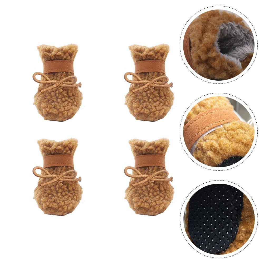 

4Pcs Dog Snow Boots Winter Outdoor Anti-Skid Soft Sole Shoes Paw Protection for Snow Cold Weather Brown Dog Anti-Skid Shoes 4X4X3.5CM