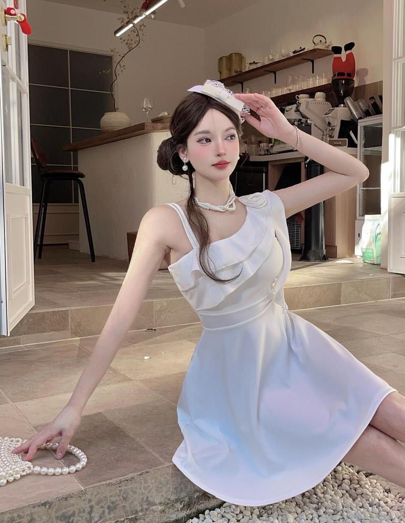 Rüschen 9727 Weiter Saum A-Linie Kurzes Kleid - Schlankmachendes Nachtclub-Outfit für weibliche Technikerinnen