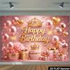 2D plane pink luxurious birthday party backdrop with a golden glittering "Happy Birthday" in the center.zyc