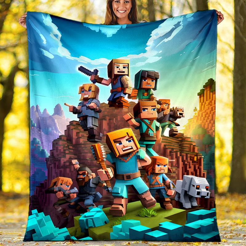 Minecraft Theme Printed Blanket - Perfect for Couch, Bed, Travel & Outdoor Use | Machine Washable, Cozy & Durable.
