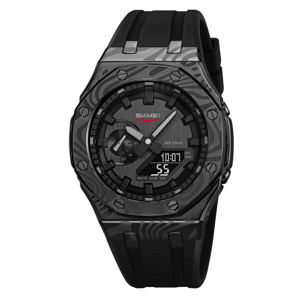 Skmei 2471 Light Dual Digital Display Quartz Waterproof Watches with Calendar Analog Stopwatch Timing Alarm Clock LED Night