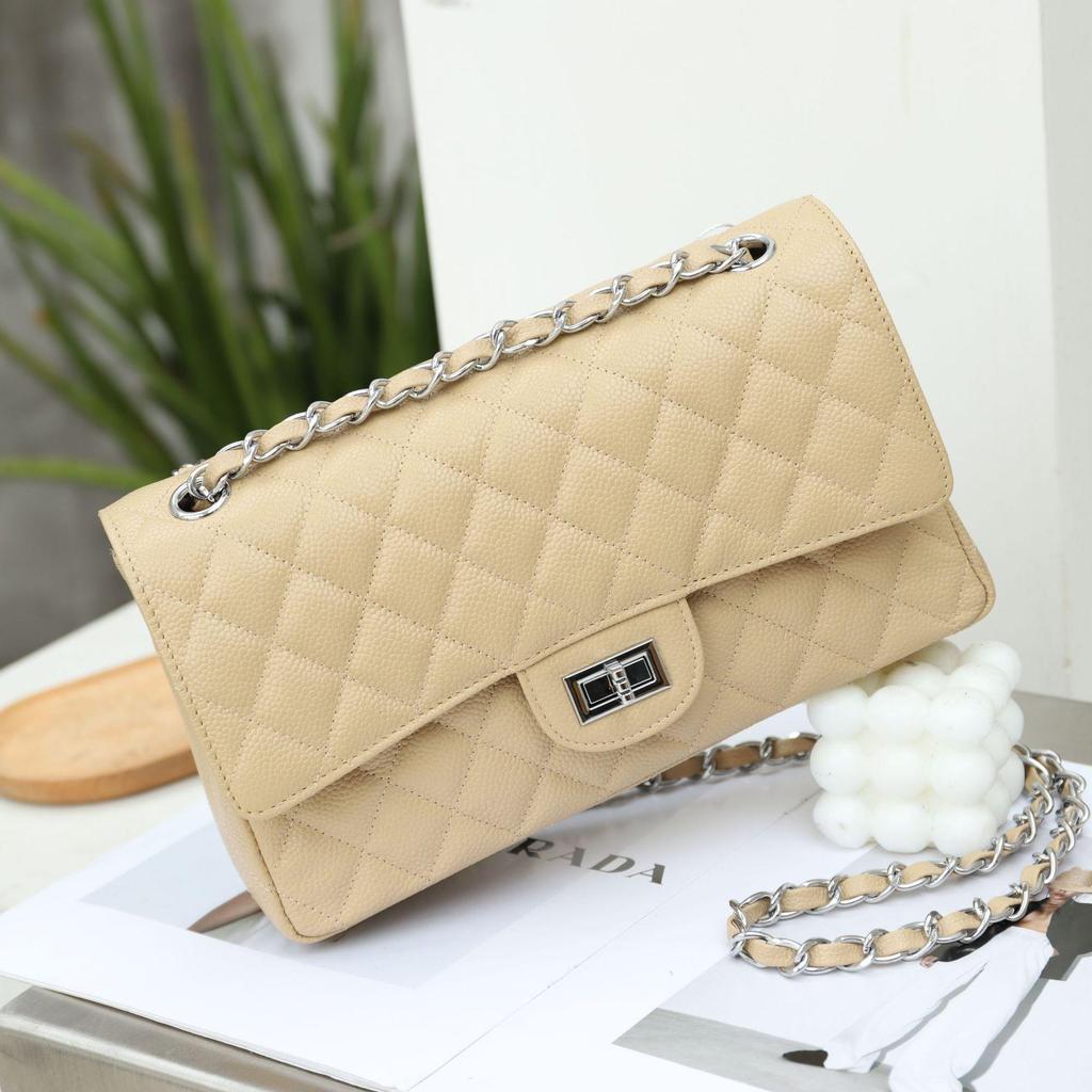 Women's 2025 New Style Genuine Leather Caviar Diamond Chain Bag - Retro, Versatile Underarm & Messenger Bag