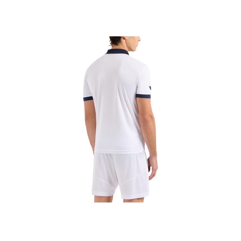 Emporio Armani EA7 SS24 Striped Logo Letter Print Short Sleeve Polo Shirt Men Tops White 3DPF09-PJPCZ-1100