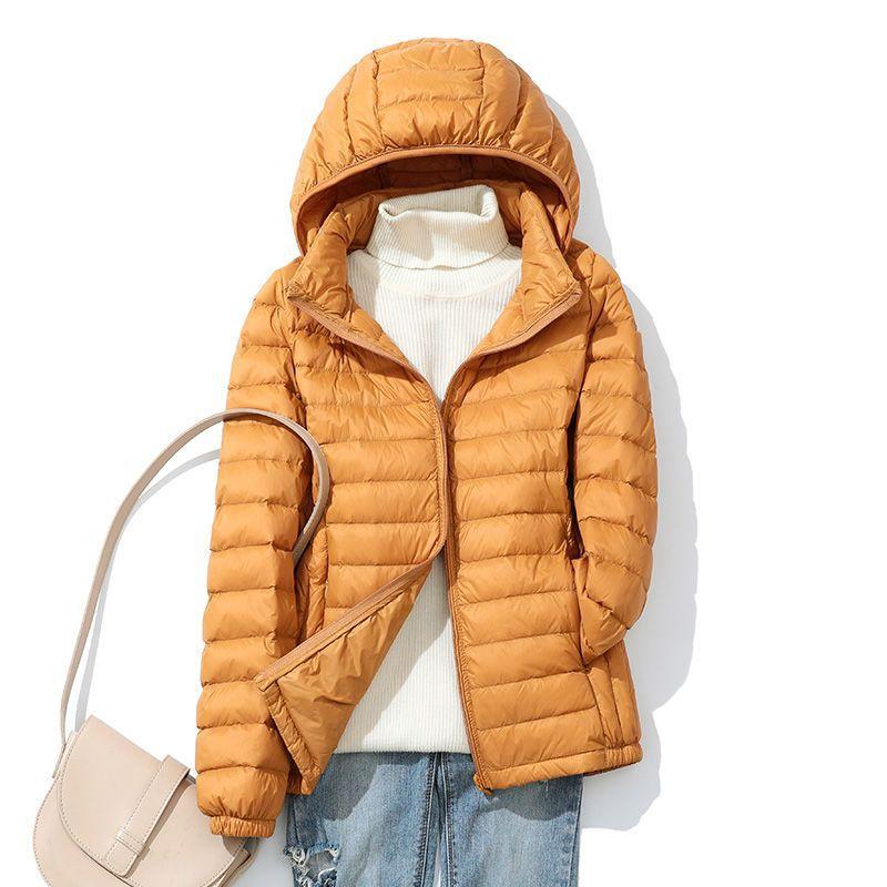 Women Autumn Winter Thin Portable Storage Outwear 90% White Duck Down Jacket with Removable Hood