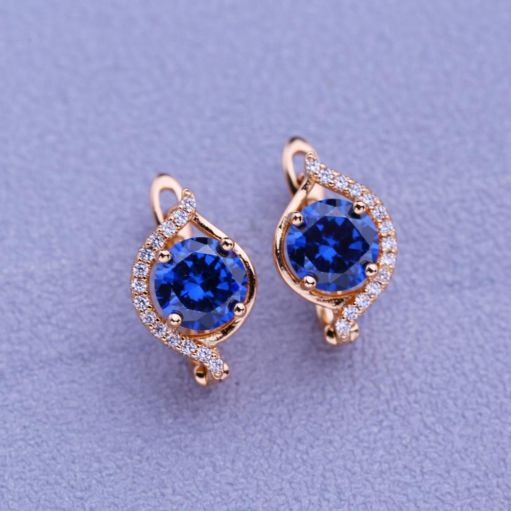 MINTHA Orecchini a Clip alla Moda Matrimonio Quotidiano Gioielli di Moda Orecchini in Zirconia Cubica Blu per Donna Orecchini Colore Oro Rosa