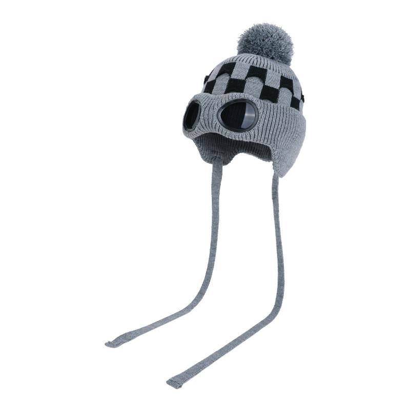 

Acrylic Knit Hat With Windproof Goggles For Winter Outdoor Sports And Commuting Gray