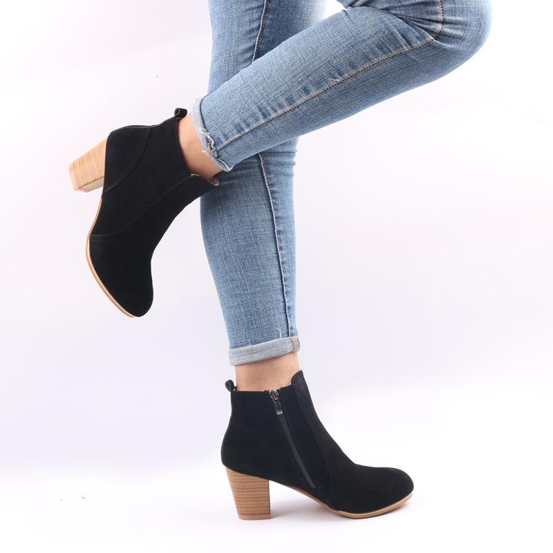 Autumn Winter Women Boots Solid European Ladies Shoes Boots Suede Leather Ankle Boots with Thick Scrub Size 35-41