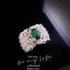 Italian Retro Court Style Hollow Pattern Two-Color Gold Haute Couture Jewelry Lace Imitation Emerald Pigeon Egg Ring