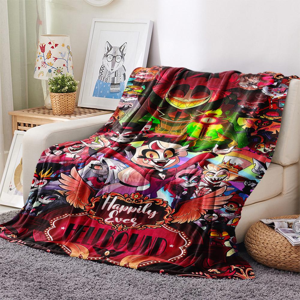 1Pc Hazbin Hotel Print Flannel Blanket, High Quality Comfortable for All Seasons, Home Decor, Warmth and Comfort, Perfect for Christmas Gifts