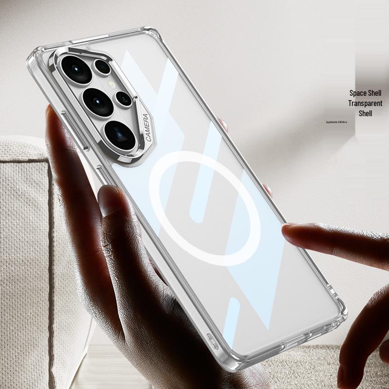 Samsung S26 Ultra Phone Case - Transparent Magnetic Wireless Charging with Rotating Bracket