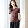Srcr Women's Twisted Silk Waist-Cinching Short-Sleeve Top