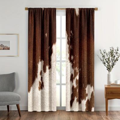 2pcs Cowhide Window Curtains Cow Print Curtains Farm Animal Window Drapes Western Cowboy Farmhouse Window Decor.