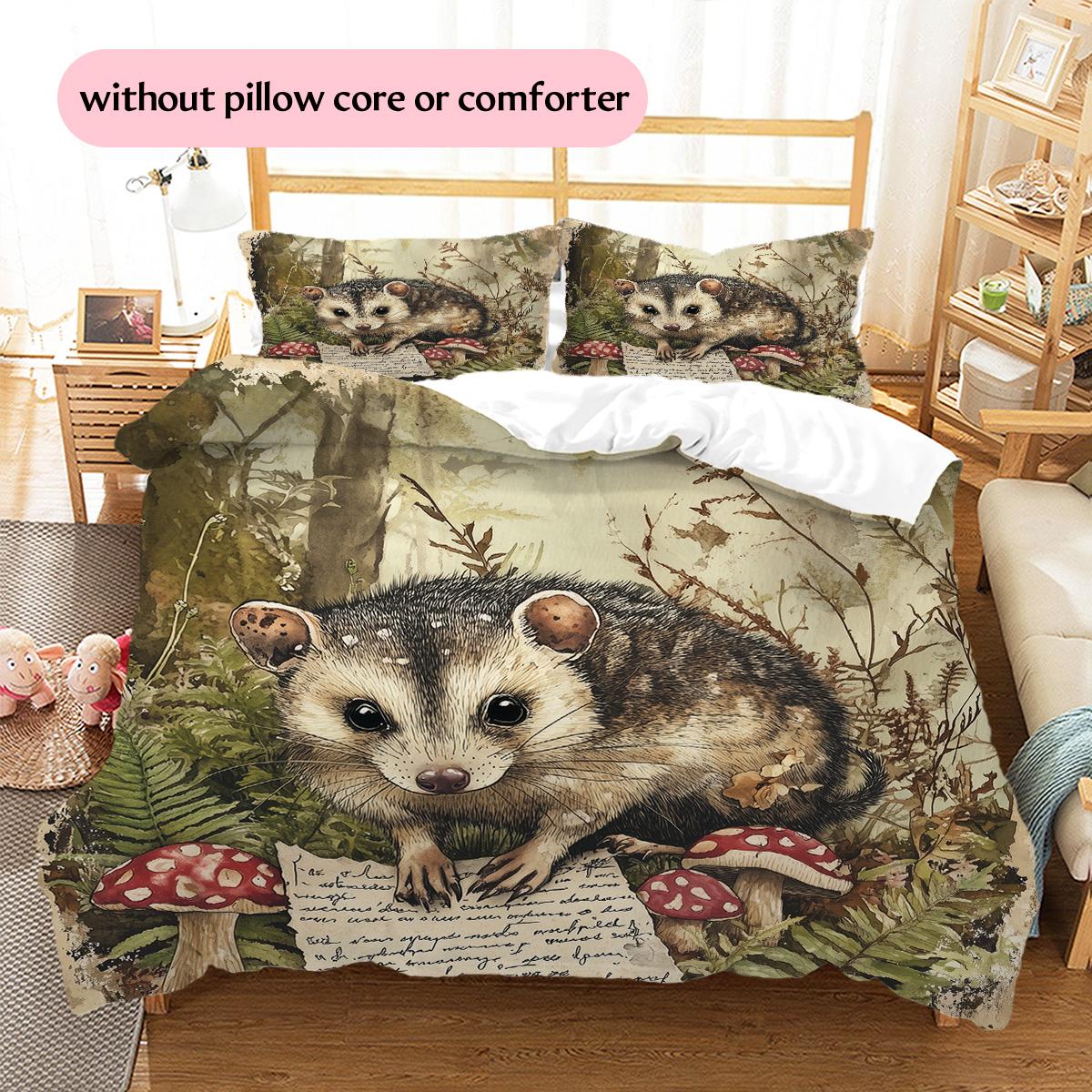 

Vintage Mushroom Animals Pattern Bedding Quilt Set Home Decoration Gift (1 * duvet cover + 2 * pillowcase without core) 135x200cm