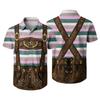 Men's Short Sleeve Button Up Shirt Casual Loose Fit Festival Party Shirt with Vintage Beer Elements Print and Faux Lederhosen Design
