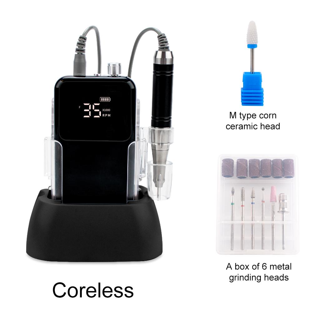 

BEPAN Black 65w Coreless Heart Nail Drill Rechargeable 35000RPM Manicure Machine Nail File Cordless Drilling Desktop Base US
