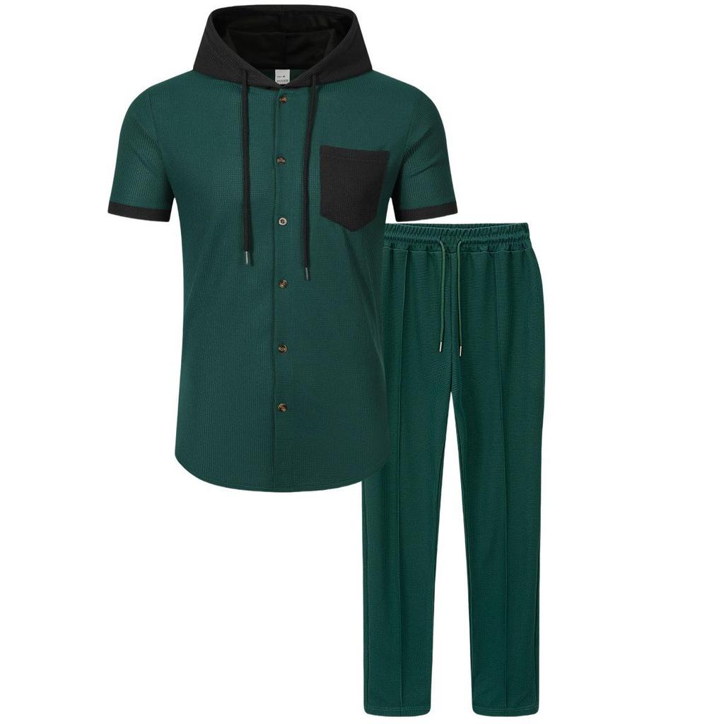 Men's Checkered Hooded Two-Piece Set - Summer Lace-up Casual Sportswear