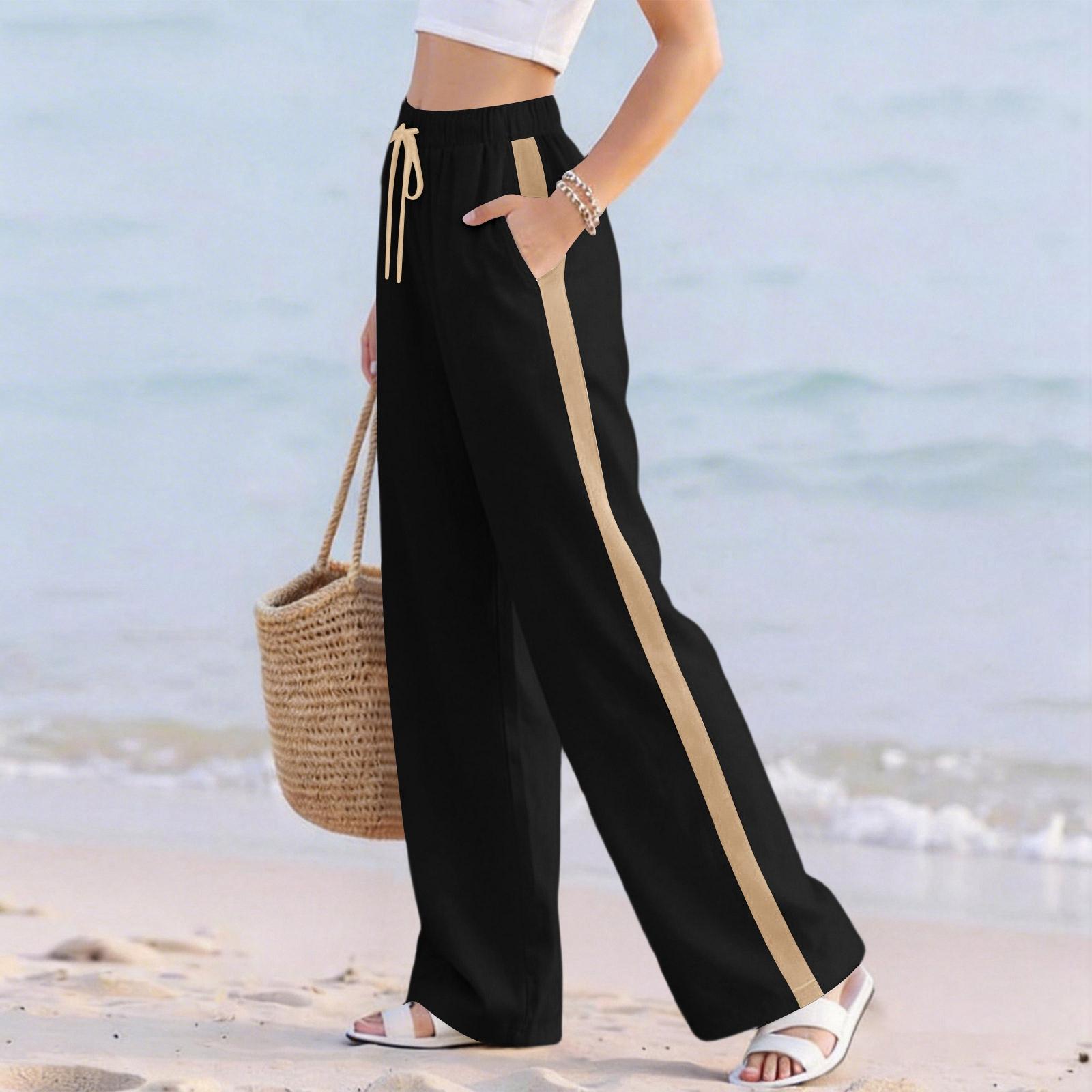 

Women s Fashionable, Casual, Versatile New Patchwork Loose-Fitting Trousers XL чёрный