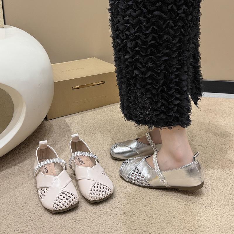 Flat-bottomed Silver Woven Mary Jane Shoes, Children's Summer Hollow Skirt, New Evening Single Shoes