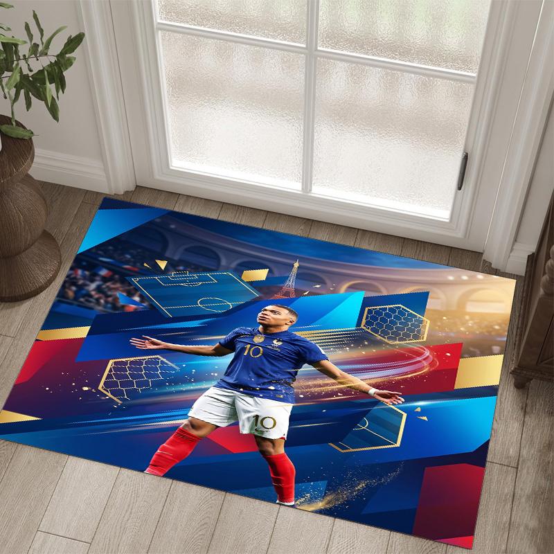 Kylian Mbappe Design Kristall Samt Teppich Gemütlich Nicht?Rutschfester Teppich mit Aufdruck für Schlafzimmer Wohnzimmer Eingang