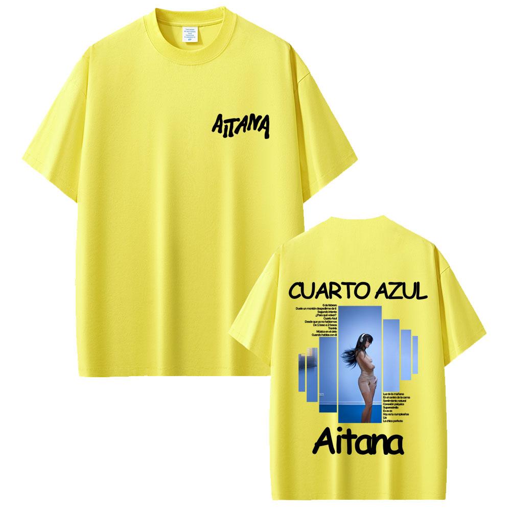 Singer Aitana CUARTO AZUL Album Graphic Tshirt Men Women Hip Hop Fashion Oversized T Shirts Male Casual Cotton Vintage Tshirts