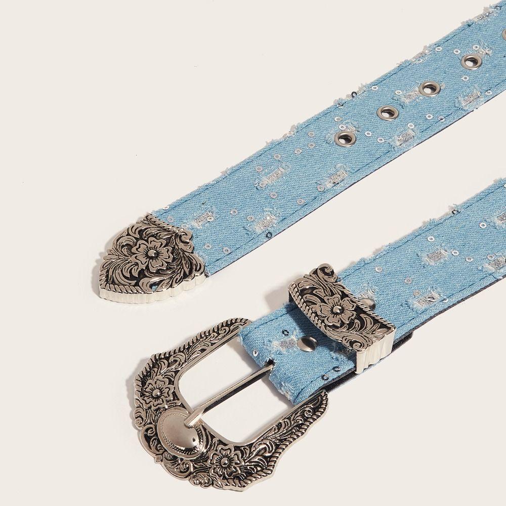 Luxury Design Punk Denim Waistband Versatile Waist Strap Fashion Hollowed Belt