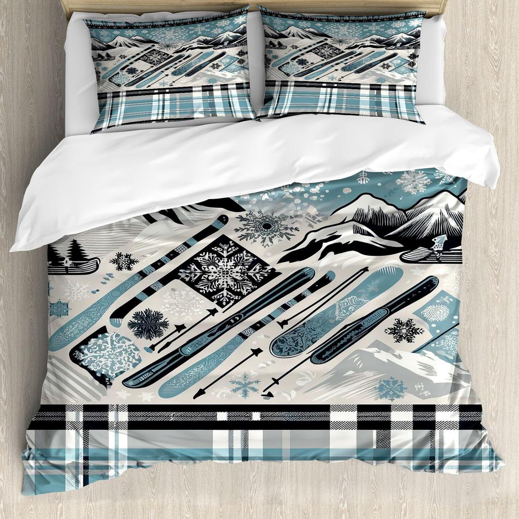 Christmas Style Snowflake Dot Pattern Three-piece Quilt Cover 3D Digital Printing Bedding Set Retro Bed Cover