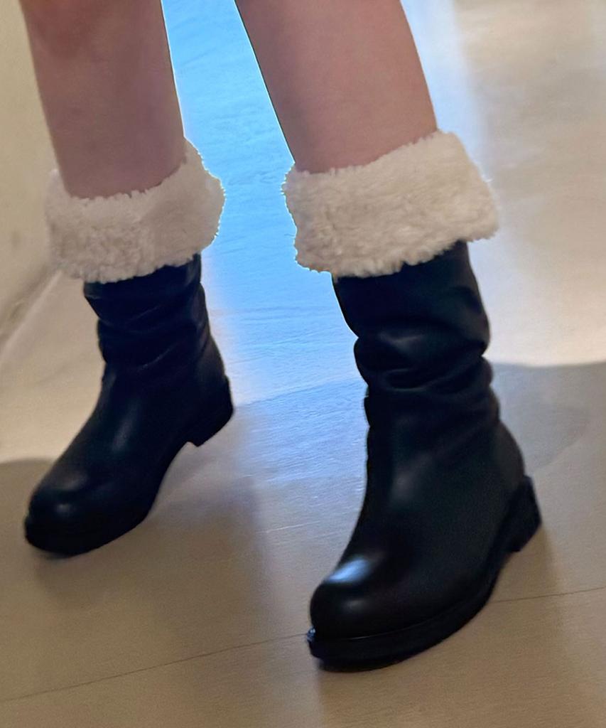 Leah Velour Fur Boots _Black