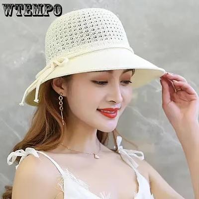 Women Summer Washable Foldable Hats Korean Style Solid Color Sun Protection Hats Vacation Beach Seaside Versatile Large Brimmed Cool Hats