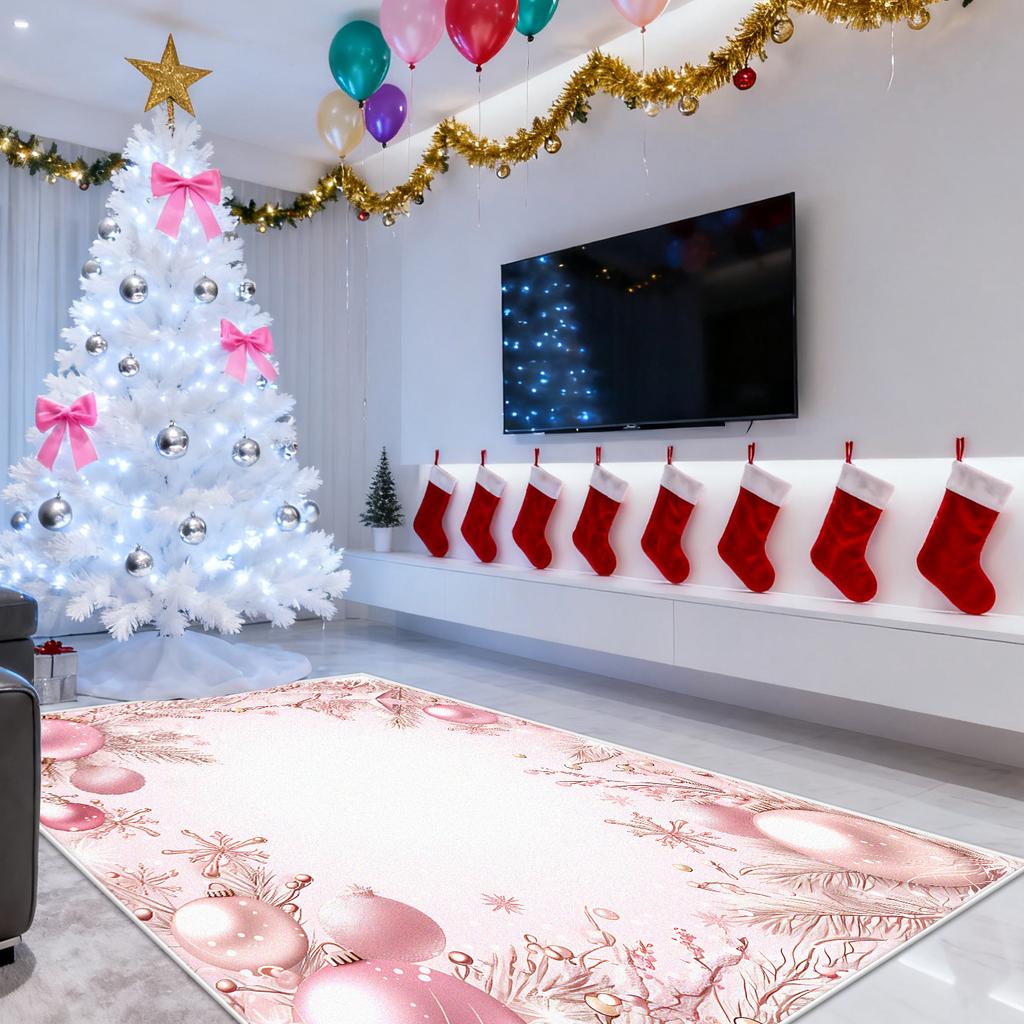 Christmas Living Room Decoration Carpet Pink New Year Gift Rugs Bedroom Home Decor Anti-Slip Floor Mat Homestay Rug Dining Room
