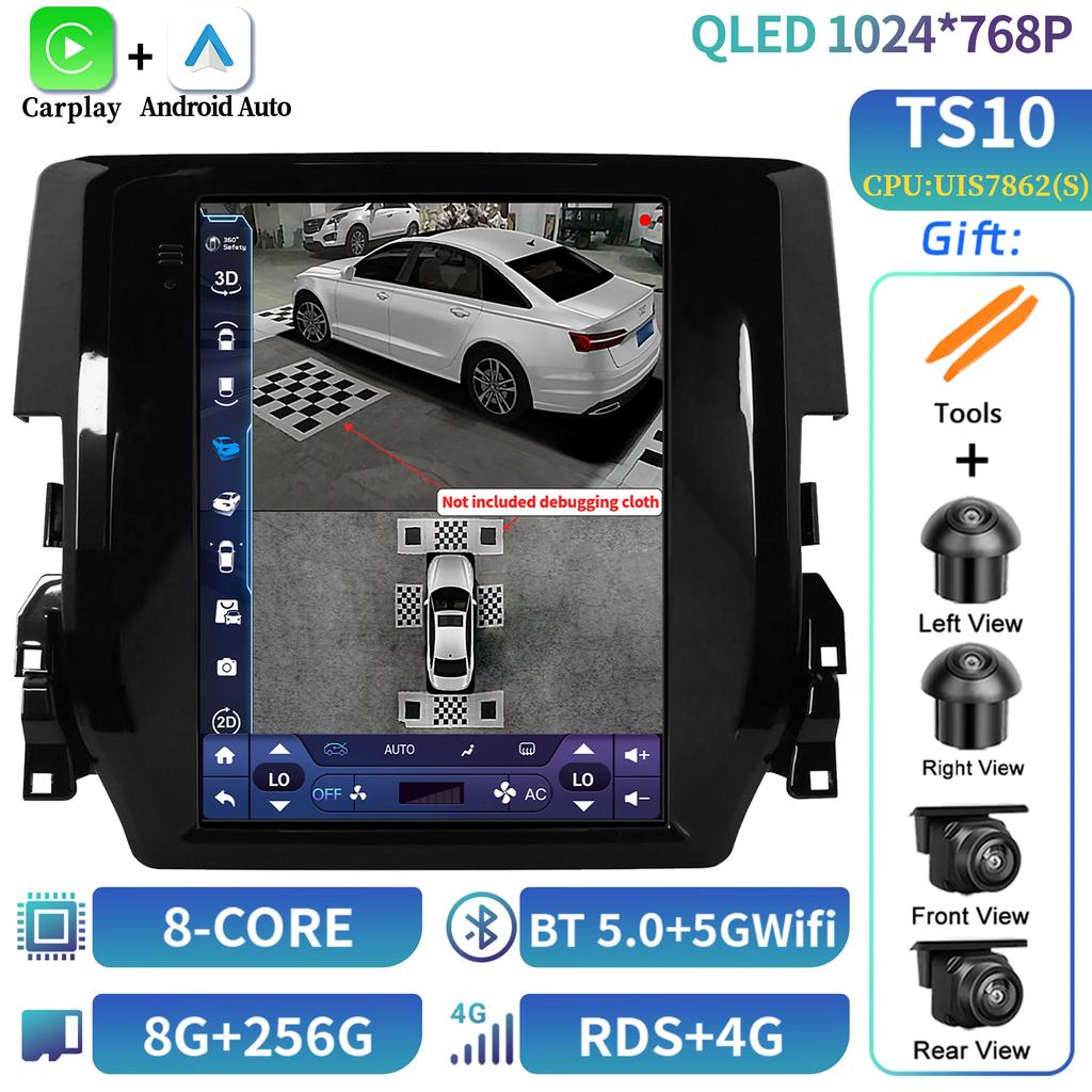 9.7inch For European Left Rudder Honda Civic 2016-2018 Car Radio Android Multimedia Navigation CarPlay 4G GPS Screen Stereo GPS