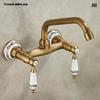 Retro French Copper Wall-Mounted Double Handle Faucet for Kitchen and Balcony.