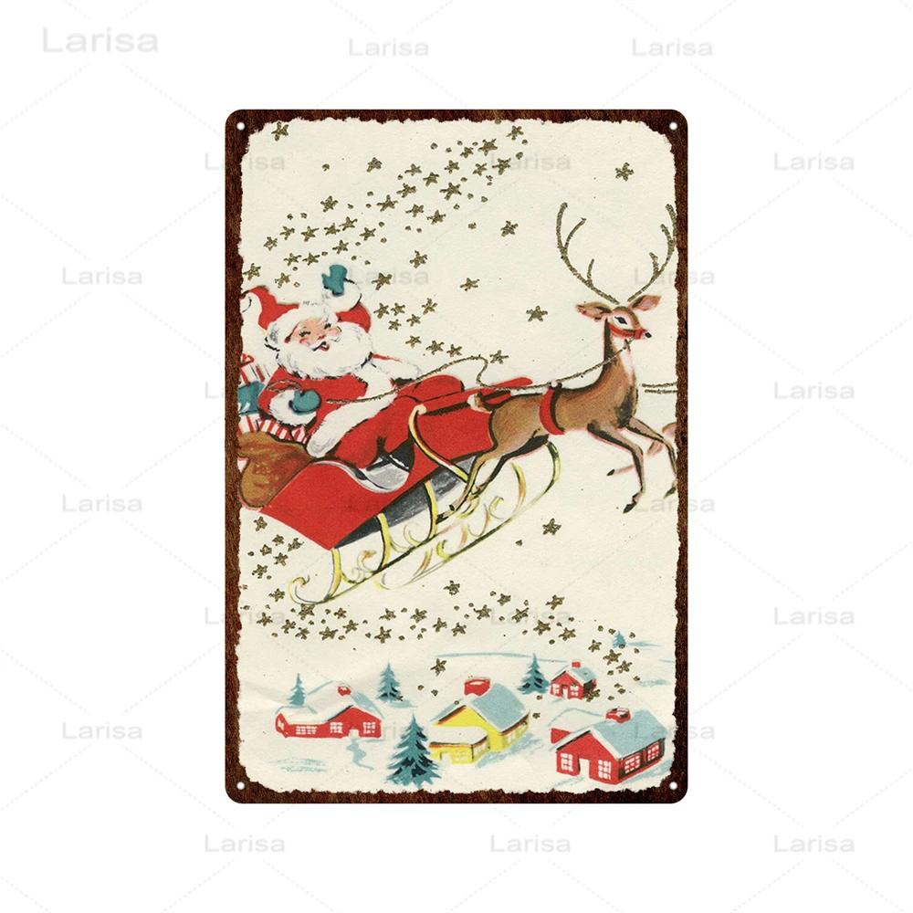 Festival Christmas Santa Claus Tin Sign Vintage Metal Poster Snowman Kitchen Home Bedroom Wall Art Decor Tinplate Signs Plaques