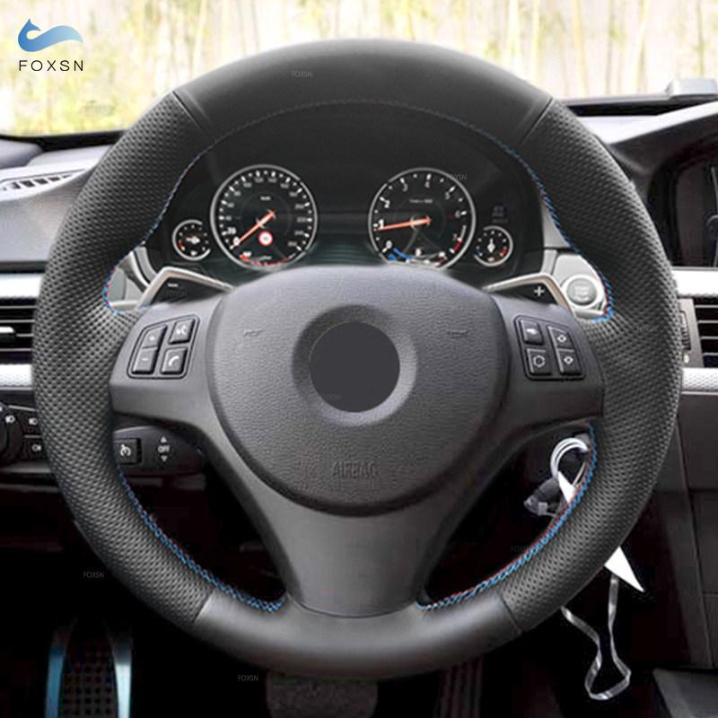 Fletter på rattet For BMW M Sport M3 E90 E92 E93 E81 E82 E87 X1 E84 Bilratt Lærdeksel Svart-rød blå linje