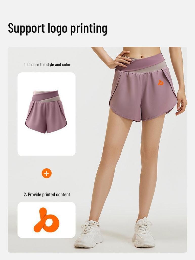 Women's High-Waist Quick-Dry Colorblock Yoga Shorts with Side Pockets