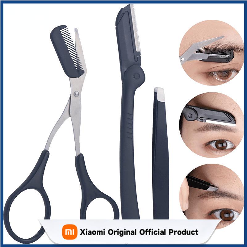 Xiaomi 3pcs Eyebrow Trimming Tools Stainless Steel Eyebrow Tweezer Scissors with Comb Razor Makeup Tools Face Care