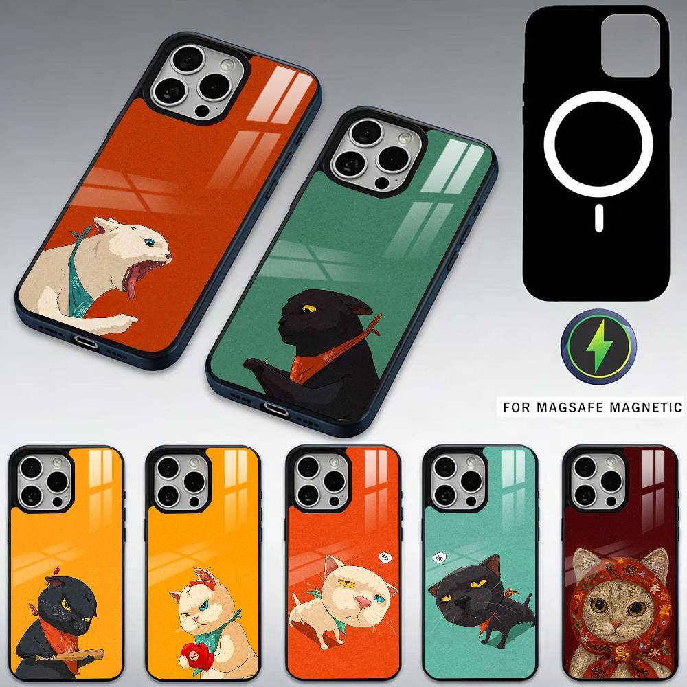 Cute cat couple patterns Phone Case For iPhone17,16,15,14,13,12,11 Plus,Pro Max Magnetic For Magsafe Wireless Charging