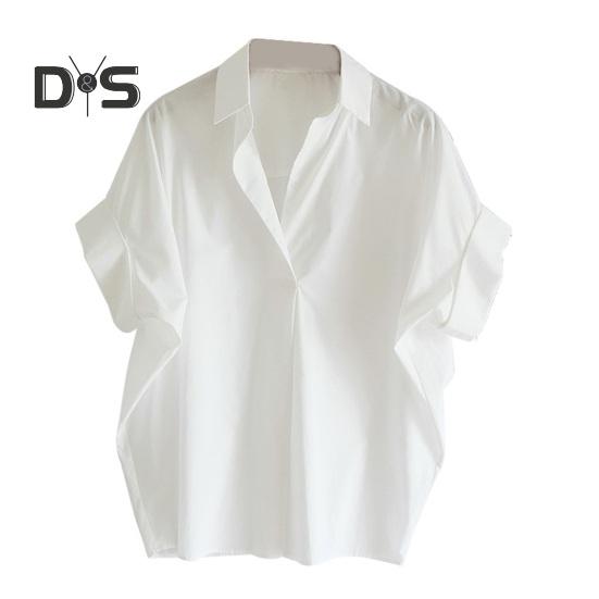 

Женская летняя рубашка с лацканами и коротким рукавом, однотонный пуловер, свободный крой, тонкая офисная женская рубашка, рабочая одежда 3XL белый