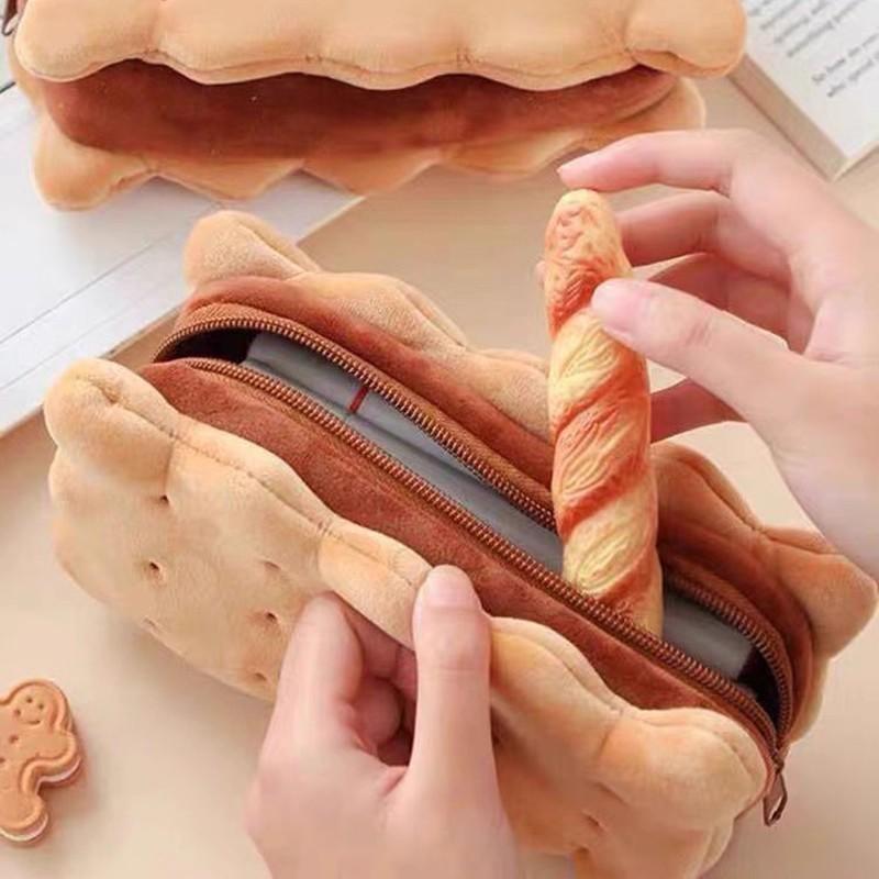 Kreatives Keks-Sandwich-Federmäppchen aus Plüsch für Mädchen und Schüler