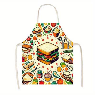 1pc/Sandwich Apron Linen Kitchen Cooking Baking Gift For Food Lovers Cartoon Sandwich Print Colorful Fun Cooking Baking Party