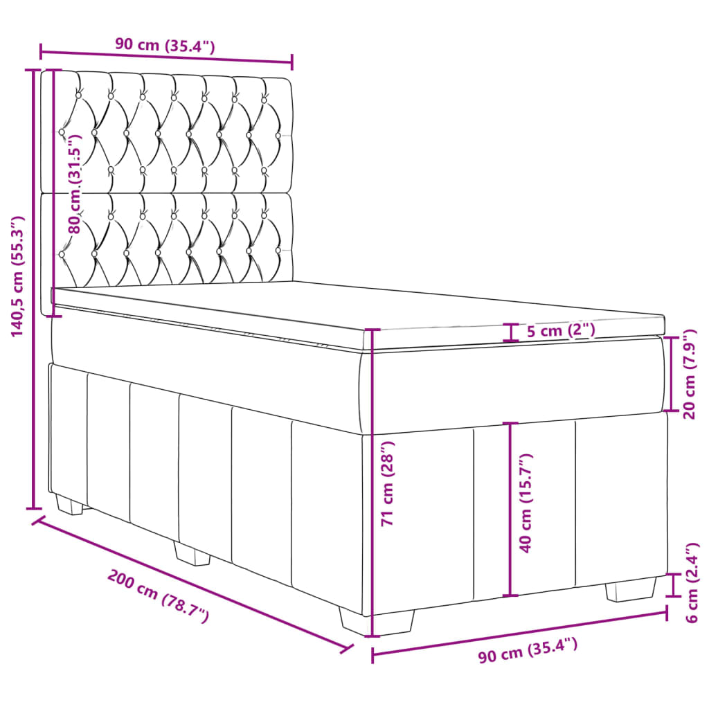 Box Spring Bed with Mattress Light Grey 90x200 cm Fabric