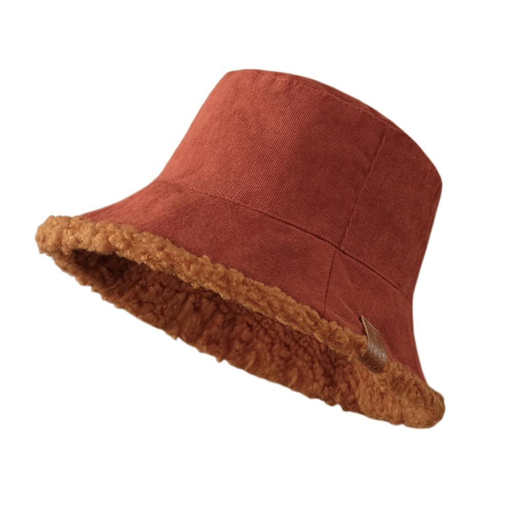 

Japanese Style Corduroy Winter Bucket Hat Lambswool Reversible Fisherman Cap Soft Thickened Hip-Hip Cap Cold Weather красный