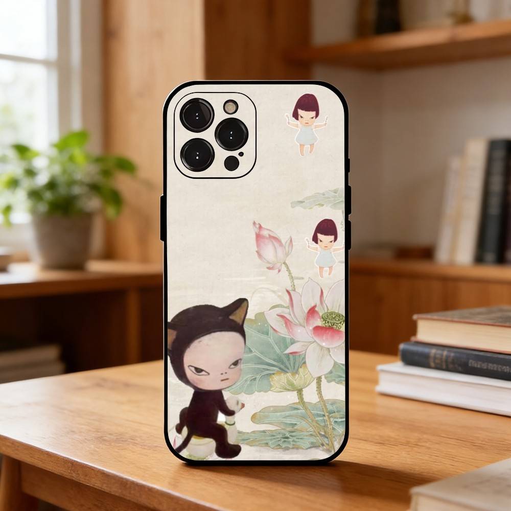 Cute Y-Yoshitomo Nara Phone Case For iPhone17,16,15,14,13,12Plus,Pro Max,XS,5G Soft Silicone Black Cover