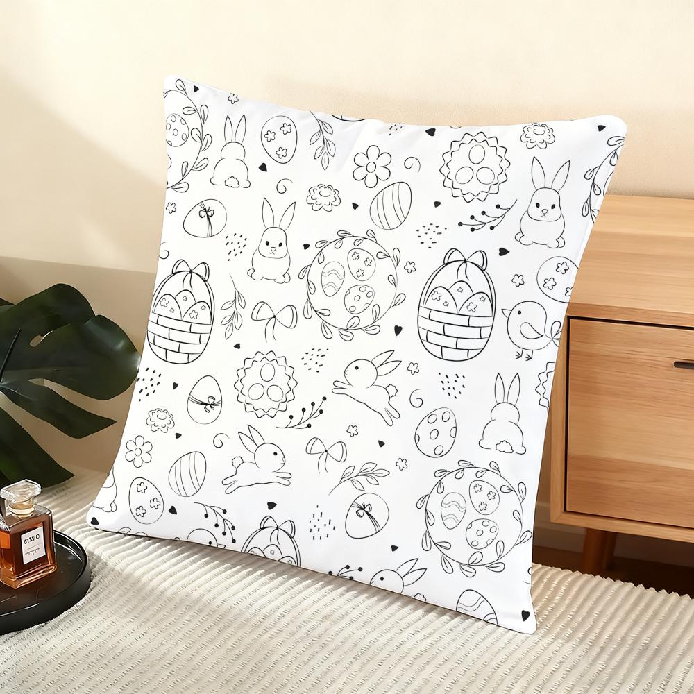 Easter Pattern Cushion Cover Soft Short Plush Pillow Cover Smooth Cozy Texture Aesthetic Cushion Case Home Decor