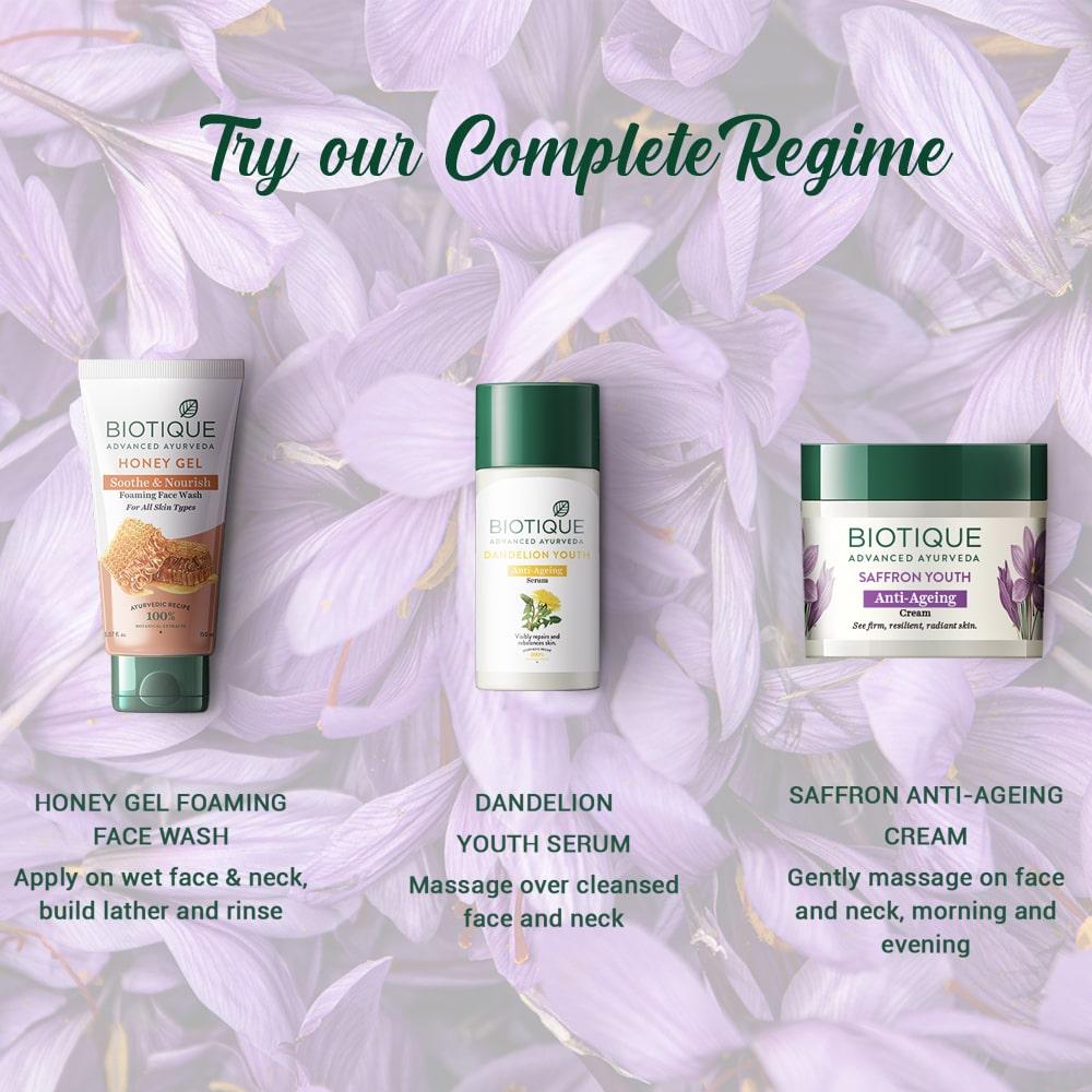 Biotique Saffron Youth Anti-Aging Cream 175g – 100% Botanical Extracts, Reduces Wrinkles & Dark Lines, Revitalizes Skin