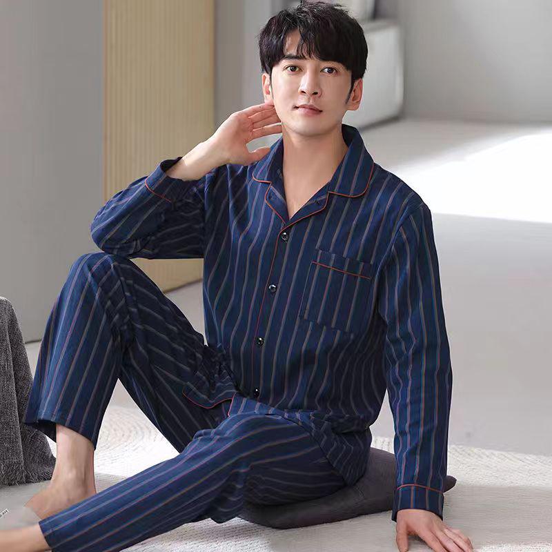 

Men s Plus Size Cotton Pajama Set - Long Sleeve Cardigan for Spring & Autumn Medium (M)