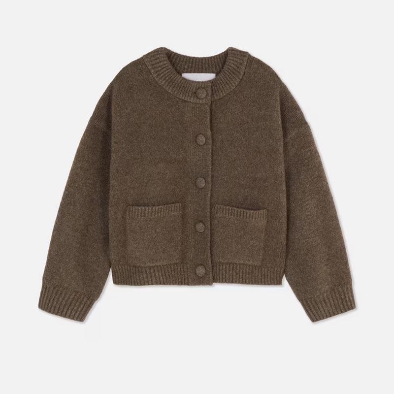 

Autumn 2025 Women s Long Sleeve Single-breasted Crew Neck Cardigan S коричневий