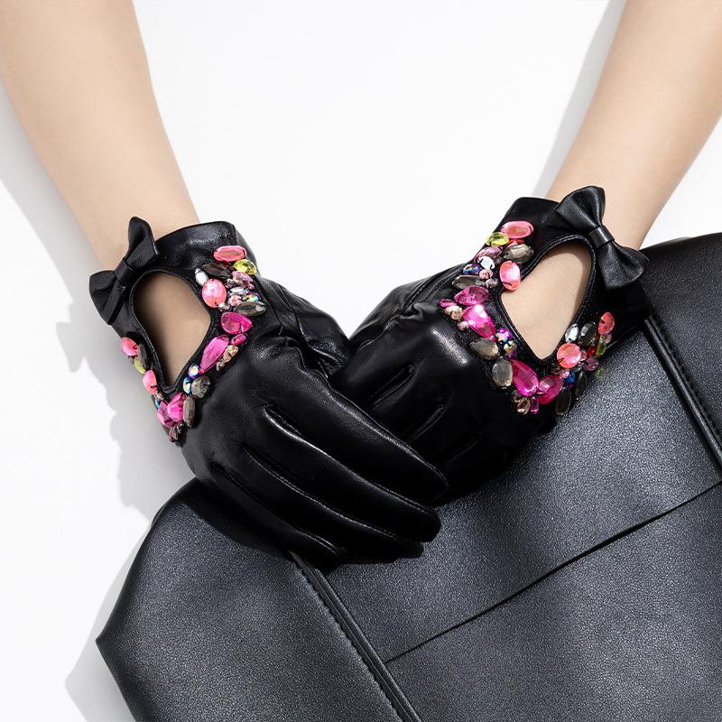 Gants en Cuir Véritable Peau de Mouton pour Femme Printemps et Automne Courts Accessoires de Mode et Vêtements